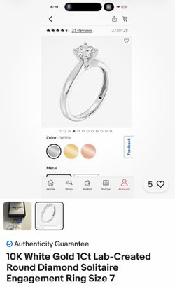 10K white gold 1ct lab grown size 7
