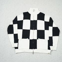 Cole Buxton Checkerboard Double Zipper Sweater Jacket