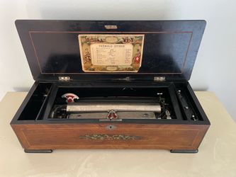 Antique 19th Century Swiss Cylinder Music Box 12 Airs (songs) with Zither