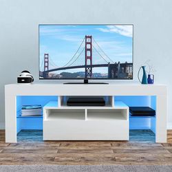 Stand Entertainment Center Lights and Storage Drawers, Media Furniture for Living Room Bedroom