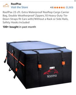 Never used - open box - RoofPax 23 cft. Extra Waterproof Rooftop Cargo Carrier Bag, Double Weatherproof Zippers,10 Heavy-Duty Tie-Down Straps fit Cars
