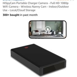HiSpyCam Portable Charger Camera - Full HD 1080p WiFi Camera - Wireless Nanny Cam - Indoor/Outdoor Use - Local/Cloud Storage