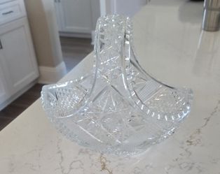 Antique  - Vintage Czech Bohemian Lead Crystal Basket