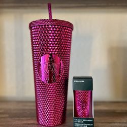 Starbucks 24oz Studded Sangria Tumbler and Keychain Set