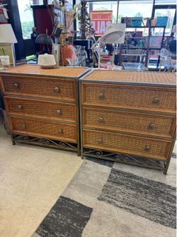 Pair of Rattan & Metal Night Stands