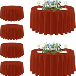 Thanksgiving Round Tablecloth 106 Inch Diameter, 6 Pack Rust Circle Polyester Fabric Fall Table Cloth for Holiday Party Reception, Washable Bur