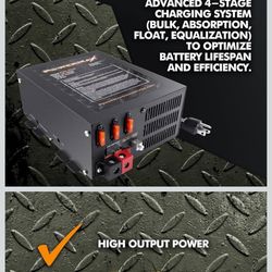 PowerMax PM4-75A RV Converter Charger | 75 Amp 12V DC Power Supply | 110V AC to 12V DC | Built-in 4-Stage Smart Battery Charger | Adjustable Output 13