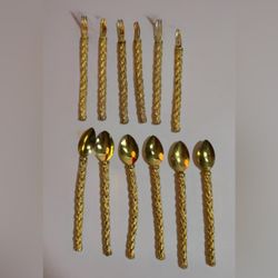 RARE  Imperial Japan 24K Gold Plated Solid Mini Forks/Spoon Lot Of 12