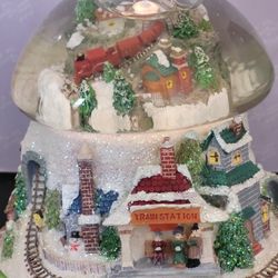 San Francisco Music Box Company Musical Snow Globe Christmas Village With Train