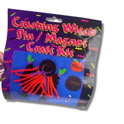 Crashing Witch Pin / Magnet Craft Kit for Halloween.  Makes 4 Pin / Magnet WitchesNEW