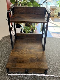 NEW! Coffee bar organizer Rustic Brown and Black Wood with Drawer