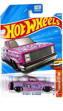 Hot Wheels ’83 Chevy Silverado #42 Pink Black Widow 3/5 Truckin’ Along