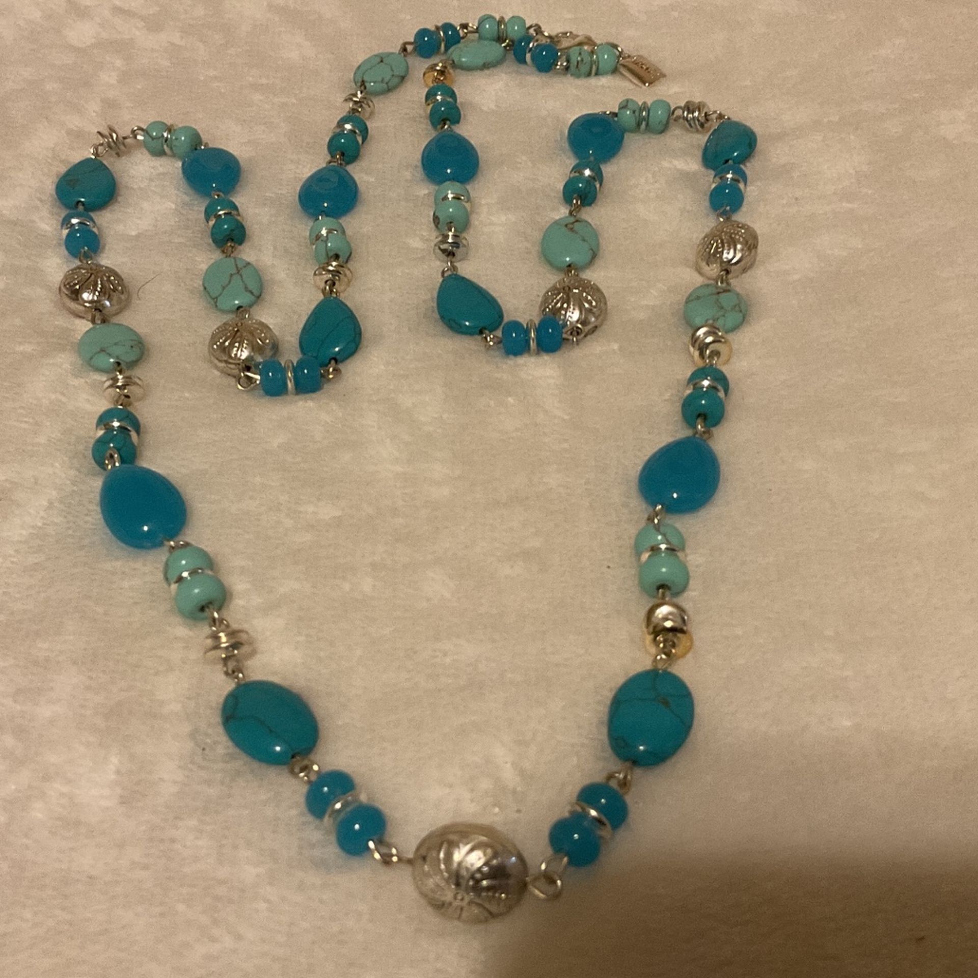 24” SilverTone And Turquoise Beaded Necklace,by CHAPS