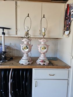 Antique Lamps With Beautiful Hand Made Flower Designs.