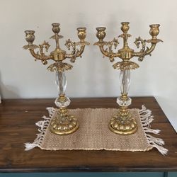 PAIR Ornate 3 Candelabra Candle Stick Holders Gold 