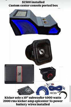 CHEVY GMC TRUCKS 1999 and up FULL BASS PACKAGE KICKER SOLO X 10” WITH CUSTOM BOX CENTER CONSOLE