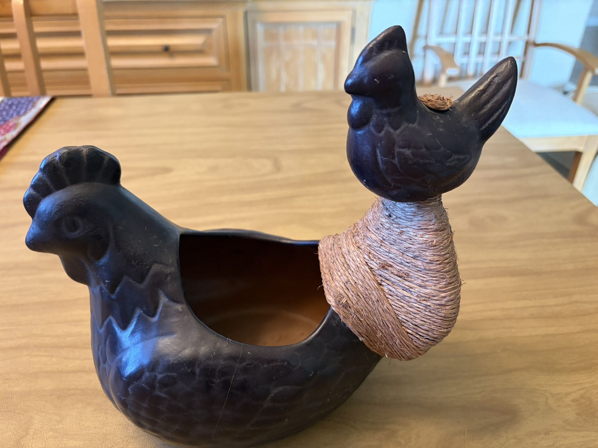 Adorable Clay “Chicken” Flower Pot With A “Chick”