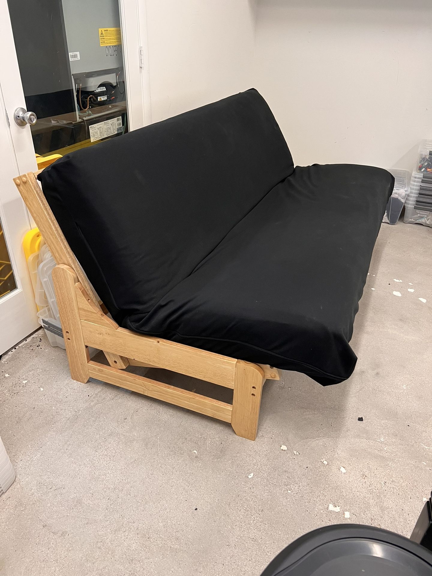 Futon Queen Sofa Bed New Natural With Black Cover