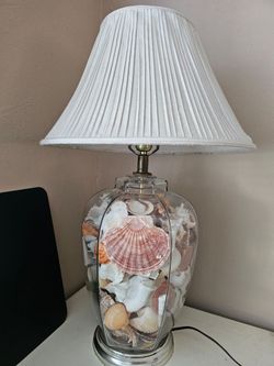 Glass Jar Filled with Assorted ocean Seashells desk table lamp