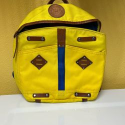 GIVE WILL LEATHER GOODS Canvas Backpack Yellow, & Blue Leather Walker Bag