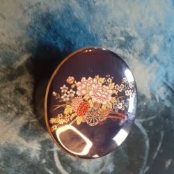 GORGEOUS Japanese Enamel Cobalt Blue 4" Trinket Box.