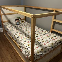  KURA Reversible bed, white/pine, Twin