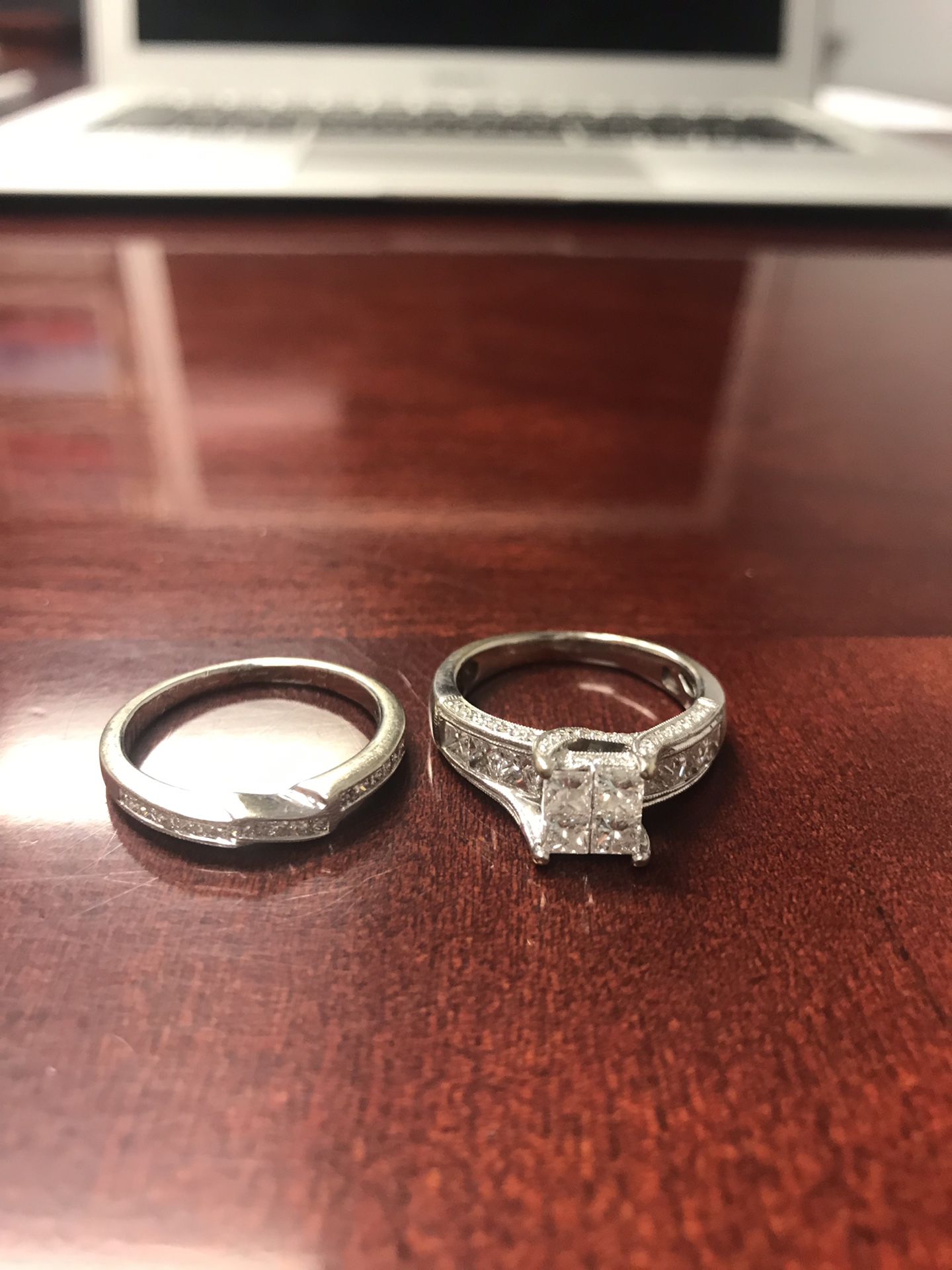 2 carat- 14K white Gold diamond engagement ring with custom wedding band