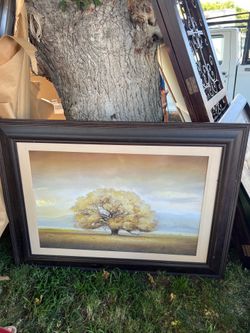 Large Framed Golden Tree Landscape Art grande obra  de arte  muy bueno