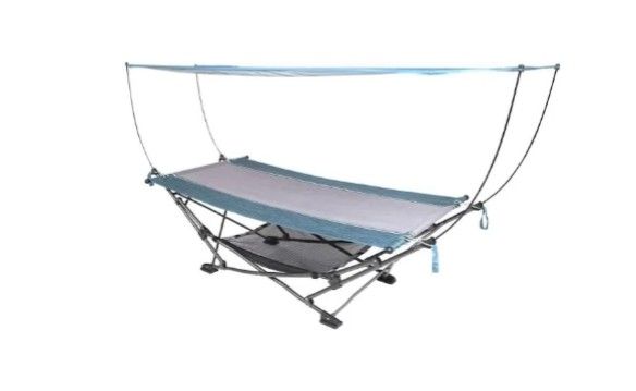 MacSports Collapsible Portable Folding Hammock with Removable Canopy - Includes Pillow and Mesh Storage Net, Freestanding, Heavy Duty, Outdoor
