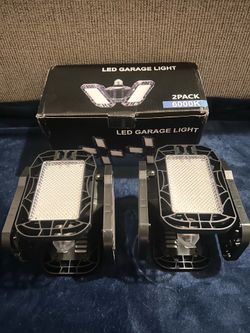LED Garage Light 2-Pack Ceiling Flush Mount Lighting Adjustable 4-Leaf 6000K Daylight White 80-Watt Black Deformable