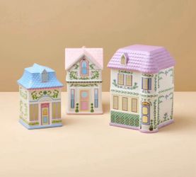 Lenox Spice Village 3 Piece Canisters- Used Open Box - Victorian house kitchen storage jars