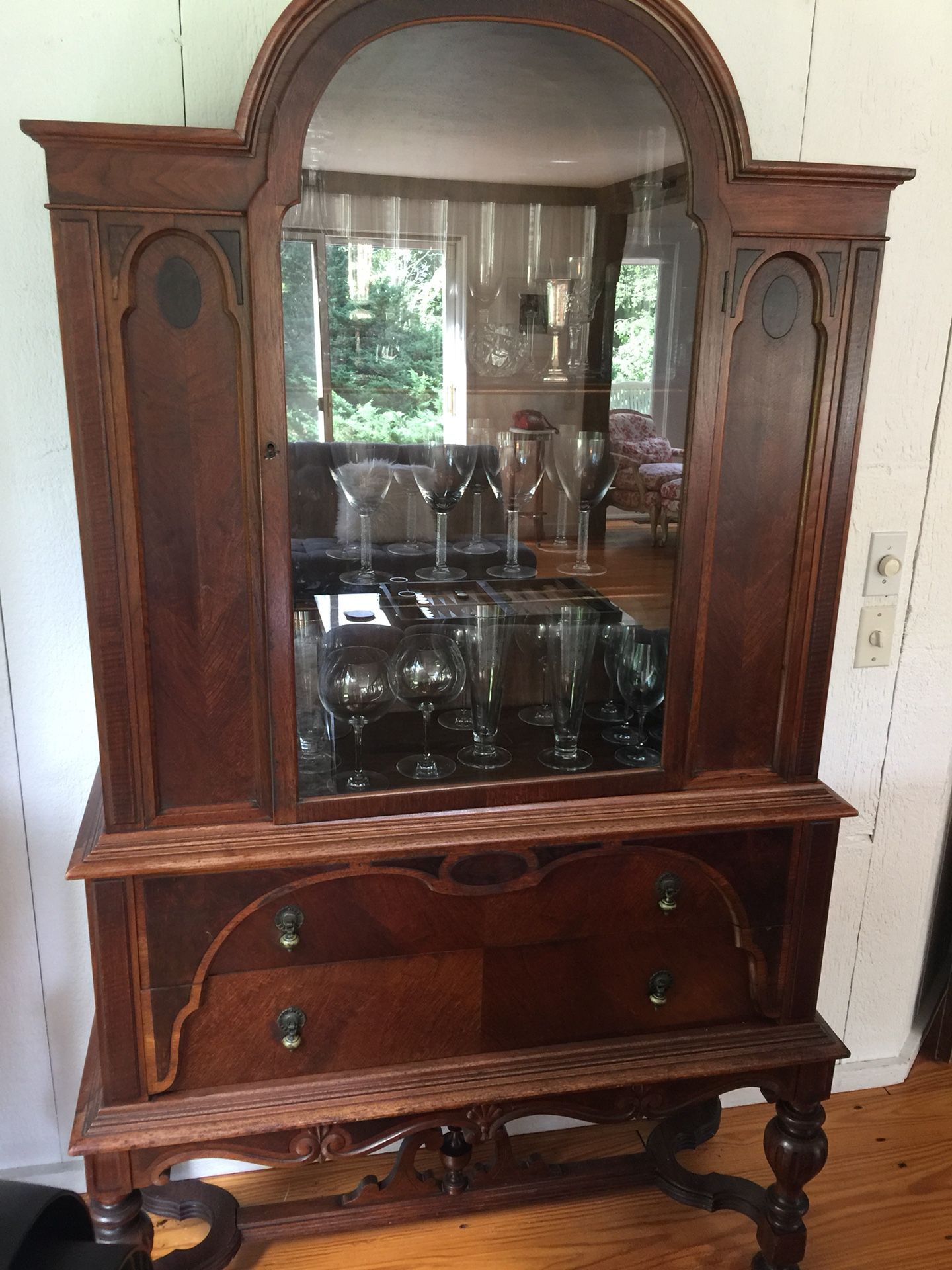 REDUCED FOR QUICK SALE: Antique cabinet cherry Maple Wood chest drawers China glassware skeleton key