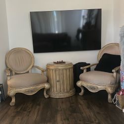 Set 2 Chairs and Drum Table