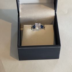 Stamped 925 White And Blue Sapphire Ring