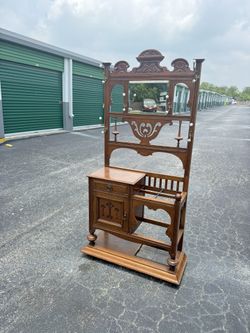 Antique Hall Tree 1920’s Hall Tree with Umbrella Pan/Hat Rack/Coat Rack/Leash Rack.