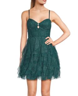 Green Glitter Tulle Mini Dress