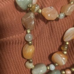 Vintage MCM beggar beads Genuine Agate Quartz Aventurine necklace 34"