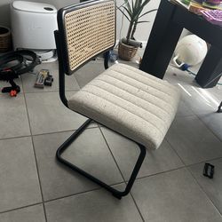 Modern Cane Back Dining Chairs – Boucle Seat – Set of 4