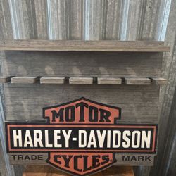 Harley Davidson Authentic logo wooden wine bottle and glass rack 