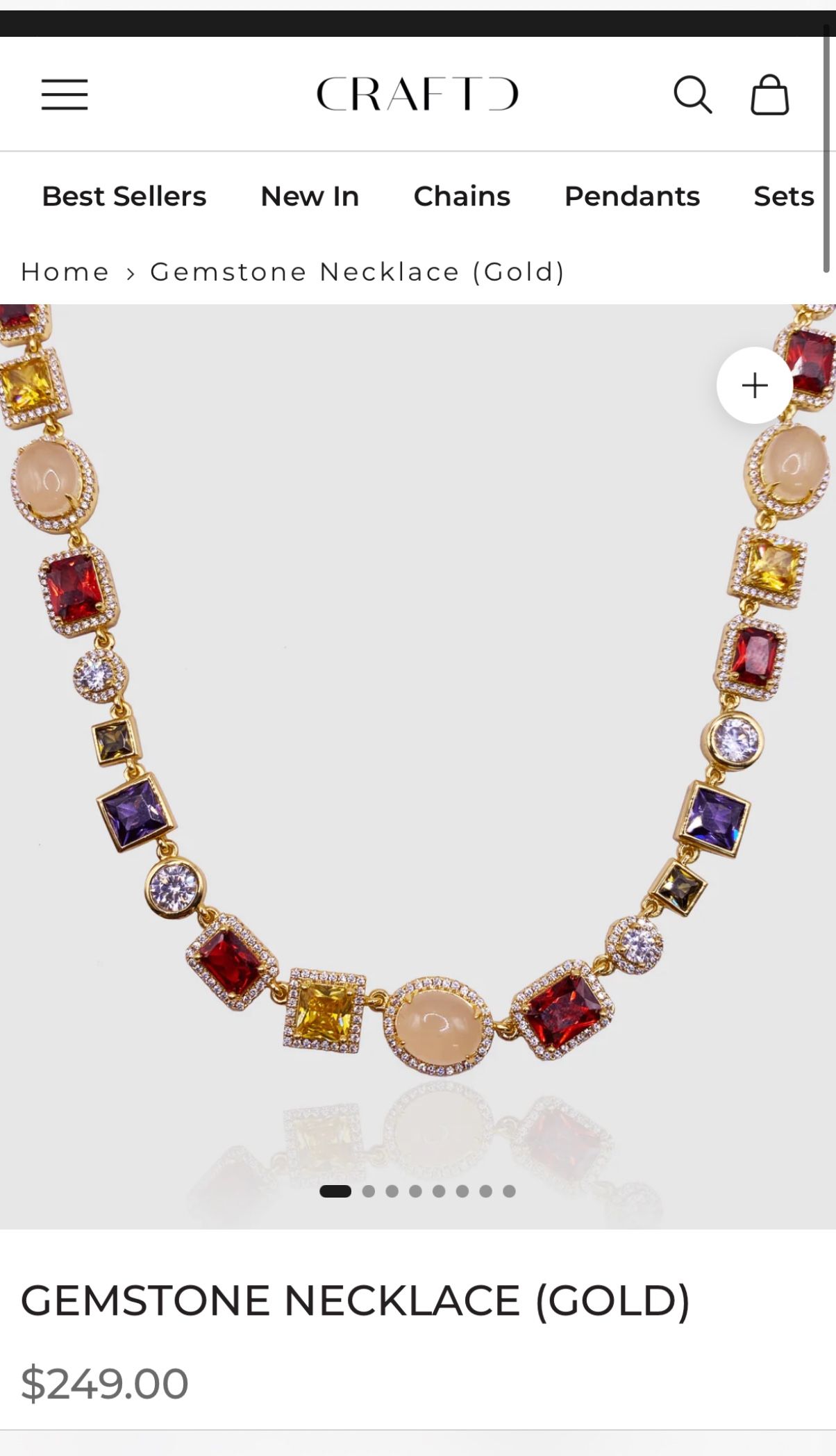 Gem Stone Necklace 18k Gold/stainless Steel