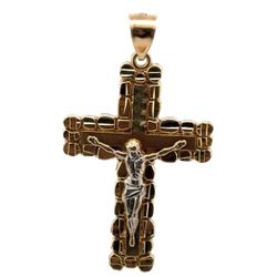 10K Two-Toned White Yellow Gold Crucifix Nugget Cross Pendant GP3111843