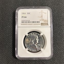 1961 Franklin Half Dollar Coin 50C PF 66 NGC
