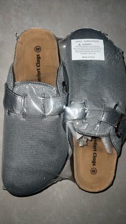 Comfort Clogs Silver Slip-On Mules Size 40