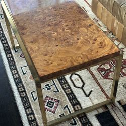 Milo Baughman Burlwood and Brass Coffee Table