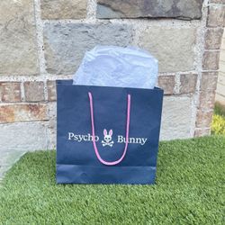 Psycho Bunny Dark Blue Gift Bag with Pink Handles