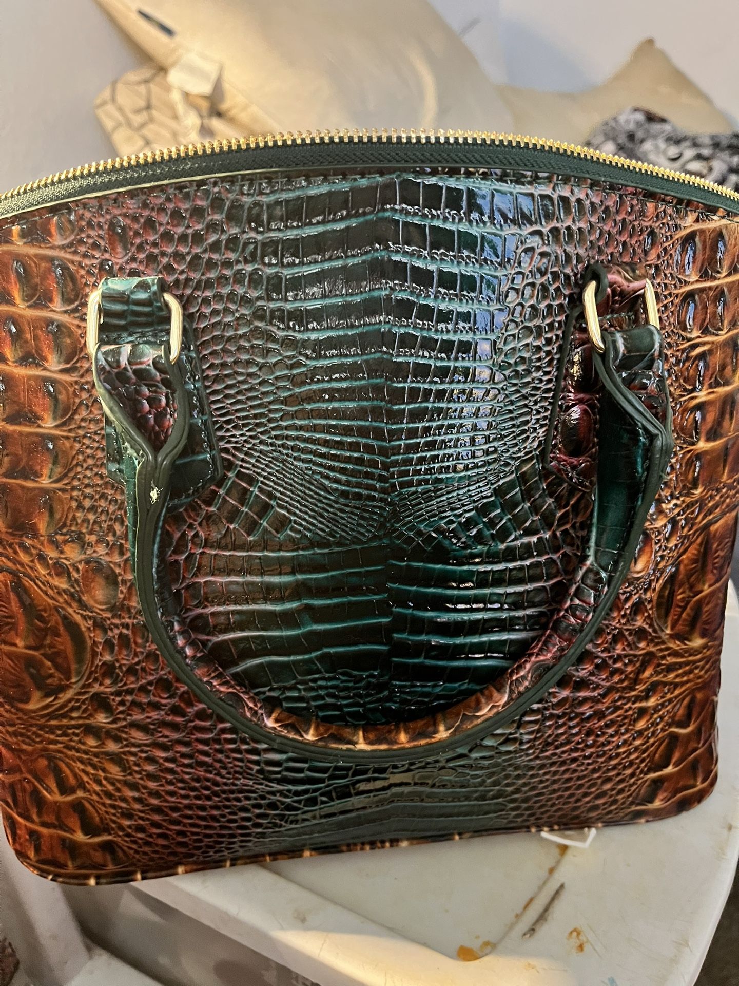 Woman’s Handbag With A Long Shoulder Strap Color Is Peacock 