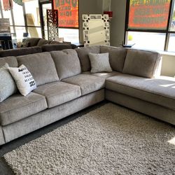 Dove Grey 2 Pc Ashley Chenille Soft Fabric Sectional New Sealed Was $1899