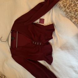 Dark Red Cropped Blouse, Size Medium 