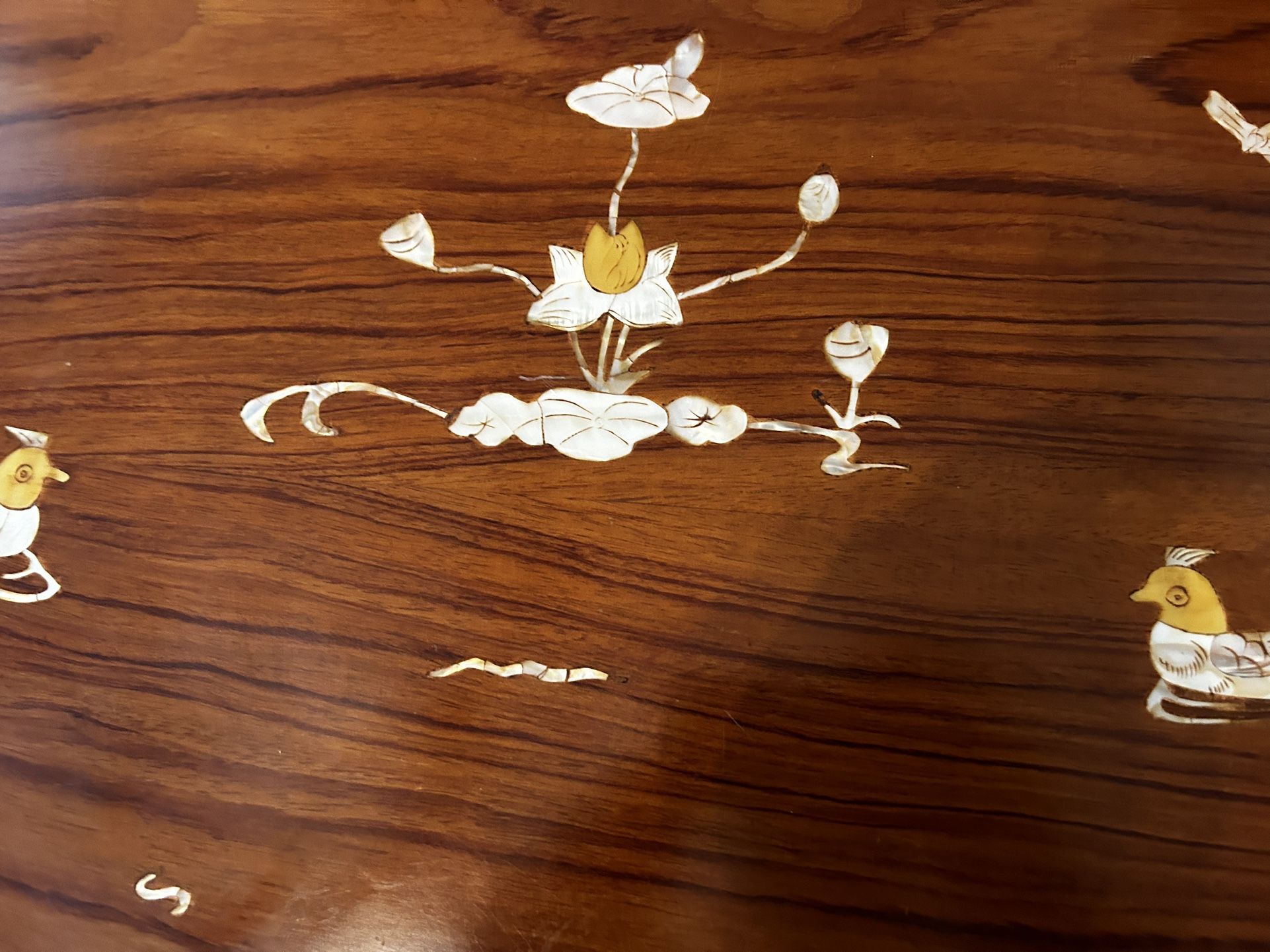 Custom Cherry Wood Table In Laid Pearl