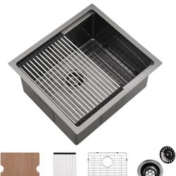 Black Undermount Bar Sink-VASOYO 21x17 Small Kitchen Sink Undermount Wet Bar Sinks 16 Gauge Black Stainless Steel Single Bowl Deep Rv Sinks with Cutti